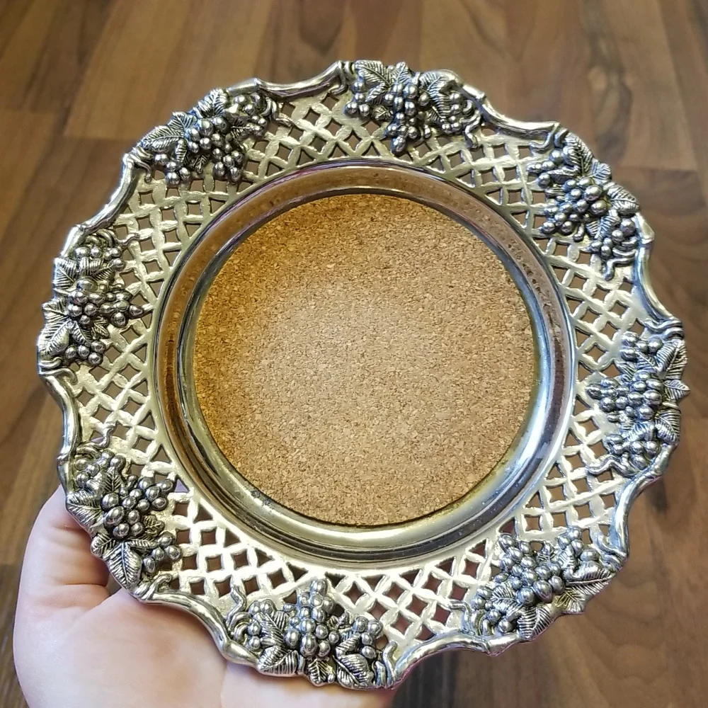 Wine Coaster Caddy Godinger Silver Art Co. Grapevine Silverplate Cork